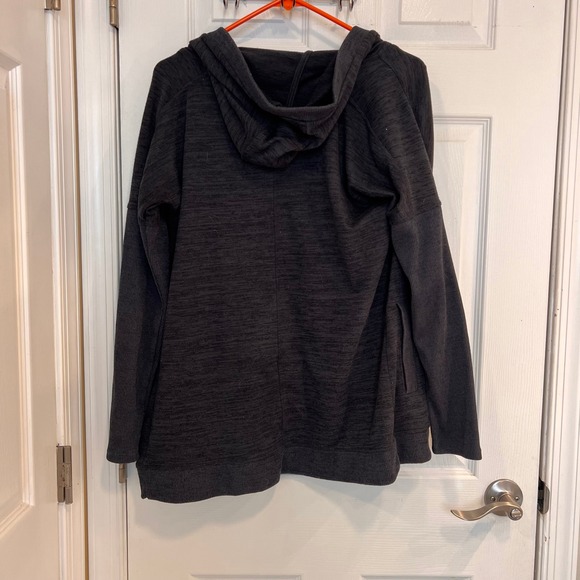 Athleta Blissful Wrap Hooded Cardigan Sweater Open Front Heather Charcoal Grey - Picture 3 of 6